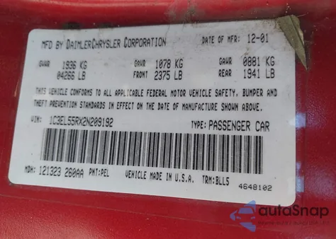 2002 Chrysler Sebring Lxi from USA, damaged, VIN 1C3EL55RX2N209192